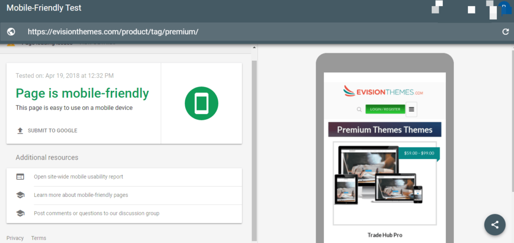 Google Mobile friendly test