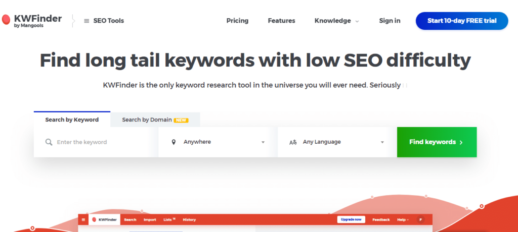 KWFinder Seo keyword tool